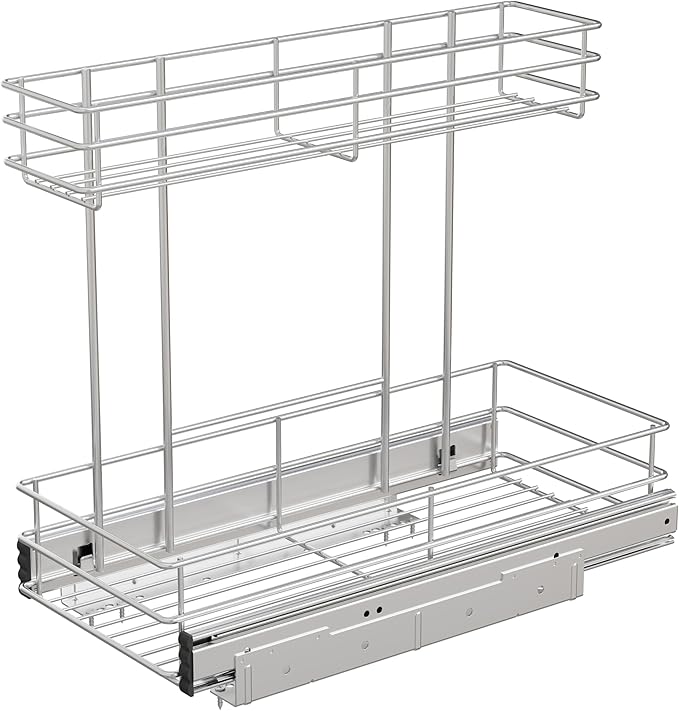 Under Sink Organizer 9"W X18.5"D，Pull Out Cabinet Organizer 2 Tier，Under Sink Slide Out Organizer Chrome Plated, Under Kitchen Bathroom Sink Organizer, Pantry Cabinet Closet Organization Rack, 1 Pack