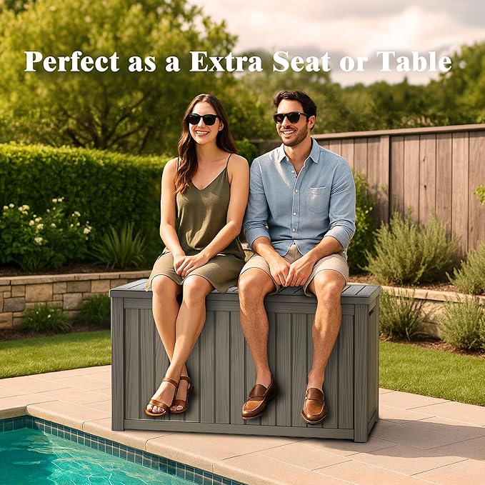 Outdoor Storage Box - Lockable Waterproof UV-Resistant Resin Deck Box for Patio Cushions, Pool Accessories (Grey, 200 Gallon)