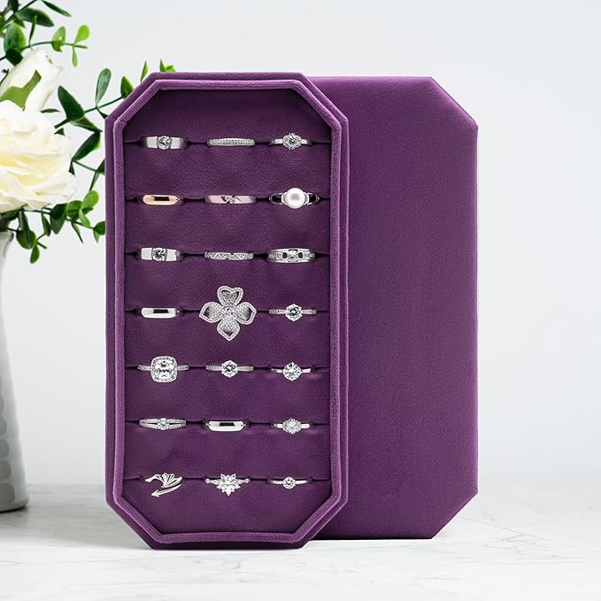 Velvet Ring Organizer Display Tray Jewelry Box Earring Holder Case for Wedding Birthday Christmas Day (Purple)