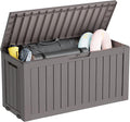 Outdoor Storage Box, Resin Deck Boxes Indoor and outdoor, Waterproof Storage Box Lockable Lid (Grey, 80 Gallon)