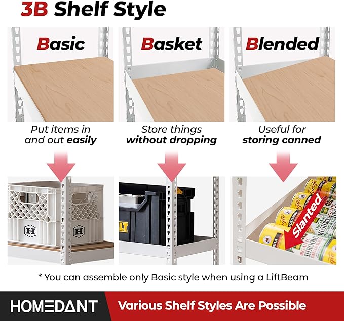 HOMEDANT 5 Tier Storage Shelves Adjustable Laminated Boltless Garage Metal Shelving Unit Heavy Duty Utility Rack Shelf Warehouse Pantry Closet Kitchen (1, (XL Deep) 48.1" W, White)