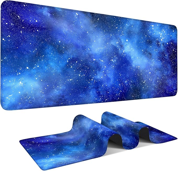 Starry Sky Gaming Mouse Pad 35.4"x15.7"Desk Mat Anti-Slip Rubber Base & Durable Stitched Edges for Gamers Smooth Mouse Writing Surface for Desk Office/Home