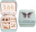 S.Leaf Travel Jewelry Organizer Boxes for Women Small Portable Necklace Earrings Bracelet Rings Travel Case Best Friend Birthday Gifts for Women Trendy (Butterfly_Hazeblue_Gray)