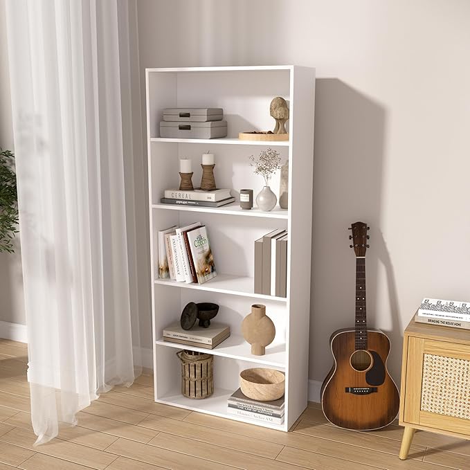 5 Tier Book Shelf,Wooden 5 Cube Storage Organizer, 54 Inch Versatile Cubes Shelf and Cubby Unit for Any Space (White, 5 Cube-W(23.6inch)