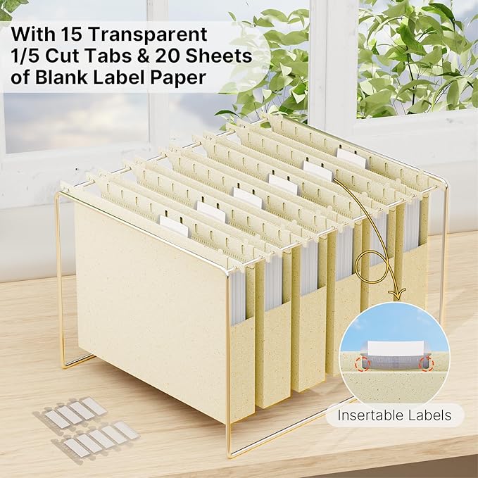 Wheat Straw Hanging File Folder Letter Size, Heavy Duty 1'' Expansion,12 Pack Extra Capacity Plastic Hang Folders,Reinforced Filing Cabinet Folder for Bulk Files/Medical Charts(Morandi Beige)