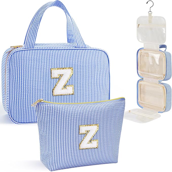 YOOLIFE Hanging Toiletry Bag for Women - Travel Toiletry Bag Makeup Bag, Portable Toiletries Travel Bag and Cosmetic Bag Essentials - Letter Z, Blue