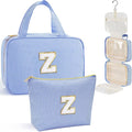 YOOLIFE Hanging Toiletry Bag for Women - Travel Toiletry Bag Makeup Bag, Portable Toiletries Travel Bag and Cosmetic Bag Essentials - Letter Z, Blue