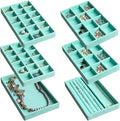 Frebeauty Jewelry Organizer Tray,Stackable Velvet Jewelry Trays,Drawer Inserts Earring Organizer For Women Jewelry Storage Display Case for Rings Stud Necklaces,Set of 6(Turquoise)