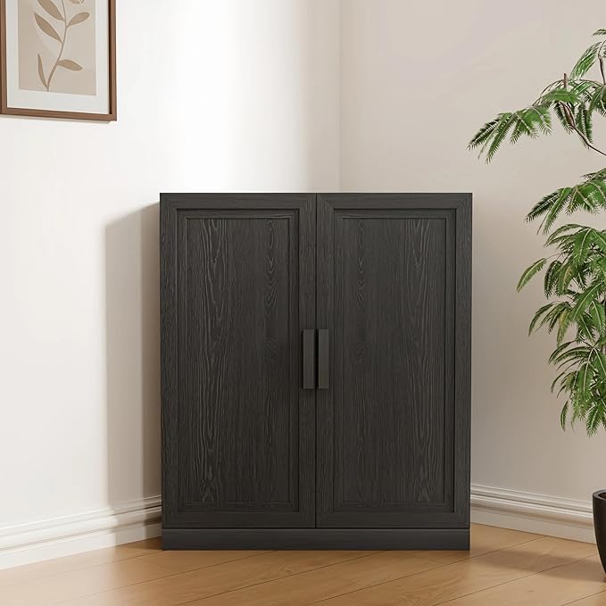 Casaphoria Farmhouse Corner Cabinet, Wooden Corner Storage Cabinet with Adjustable Shelves, Narrow Storage Organizer for Small Space, 36" H x 31" W x 16" D, 51Lb, Black