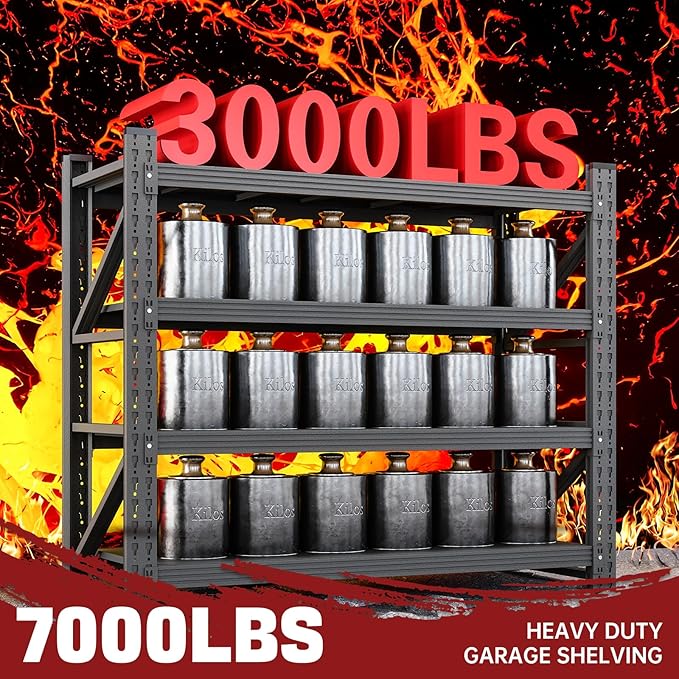 3000LBS Storage Shelves,40" W Garage Shelving Heavy Duty Metal Adjustable Garage Shelves, Shelving Units Industrial Shelving for Warehouse,40" W x 24" D x 60" H,Black