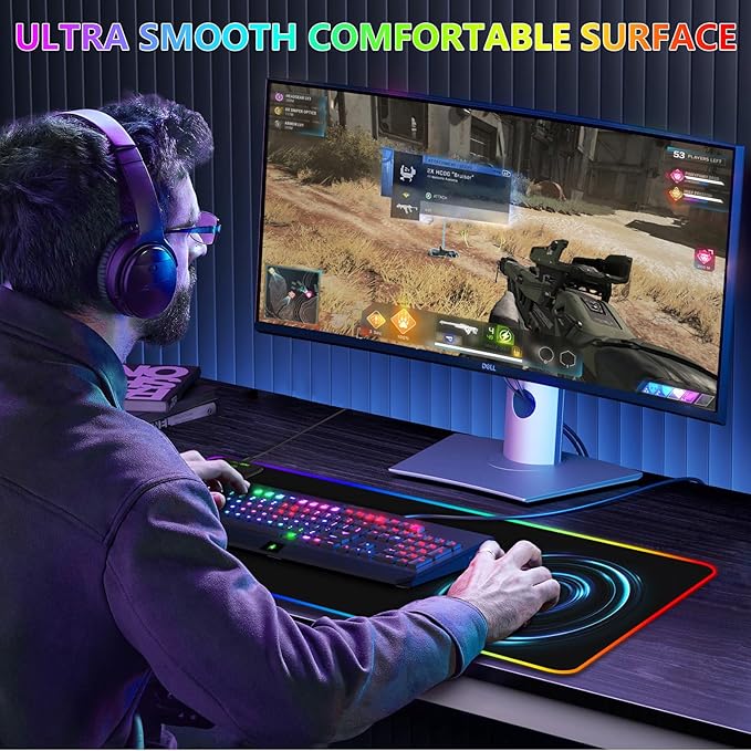 Magnetic Wireless Charging RGB Mouse Pad, 31.5'' x 11.8'' Large LED Gaming Desk Mat, 24 Light Effects, Non-Slip Rubber Base, Waterproof Ultra-Smooth Surface