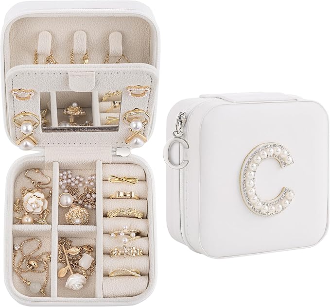 Birthday or Graduation Gift Box for Women - Initial Jewelry Case, Travel Jewelry Organizer for Wife, Girlfriend or Bridesmaid