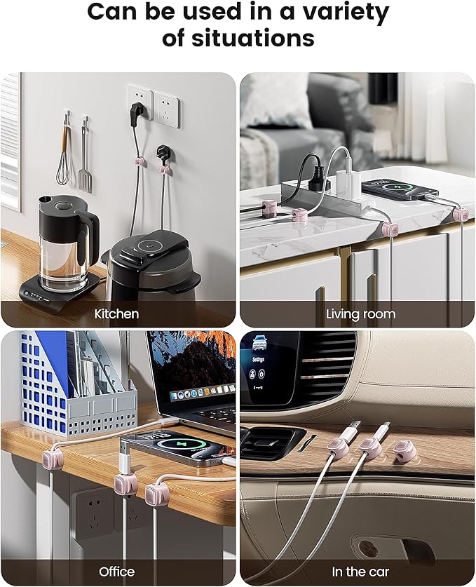 12 Pack Magnetic Cable Clips – Cord Organizer & Holder, Toocki Adhesive Cable Management, Wire Holder for USB Charging Cables, Ideal for Home, Office, Car, Desk, and Nightstand-Pink