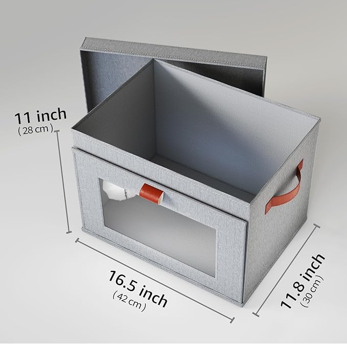 2-Pack Large Storage Bins with Lids,Stackable&Collapsible Closet Storage Bins,Oxford Fabric Organizer Box with Clear Window,Large Decorative Storage Boxes for Closet,Dorm16.5"x11.8"x11"
