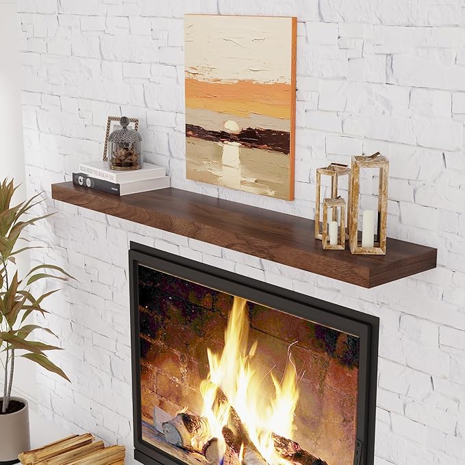 Fun Memories 55Inch Floating Shelves for Wall 1 Pack Shelves for Bedroom|Kitchen|Bathroom Wall Mounted Rustic Wood Floating Shelf with Invisible Brackets for Books|Storage|Decor, Walnut