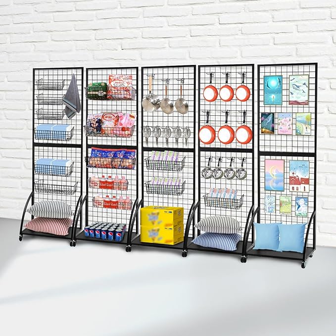 Grid Wall Panels, 2 Packs 2'x 6' Gridwall Display Stand with a Base Plate, Black Wire Grid Wall Display Rack, Craft Show Display Grid, Art Display and Retail Display Stand
