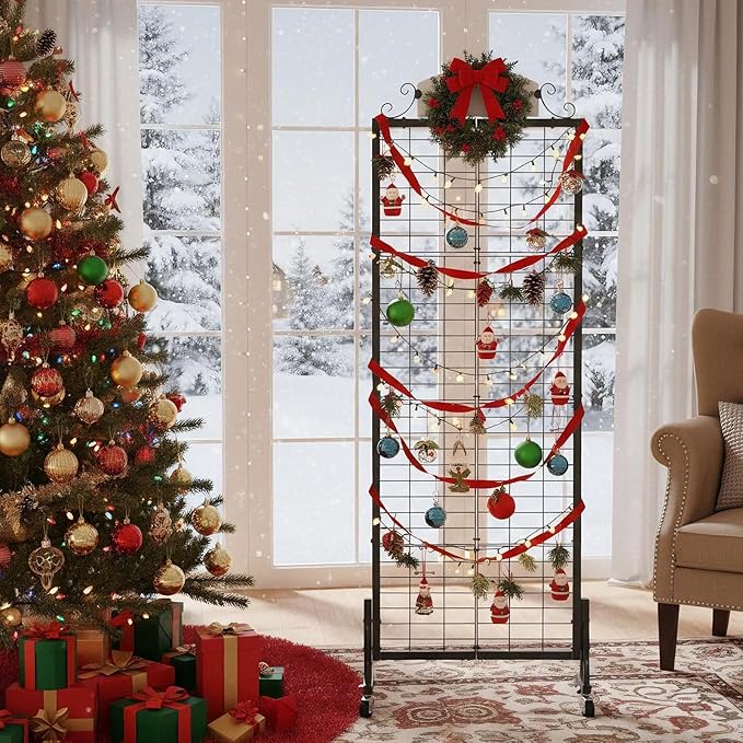 Urban Deco Grid Wall Panel Display Stand, 2.2' x 6.2' FT Gridwall Panel with Extra 8 Hooks, Craft Show Display Rack Black Metal Grids Standing Wire Rack for Retail Merchandise