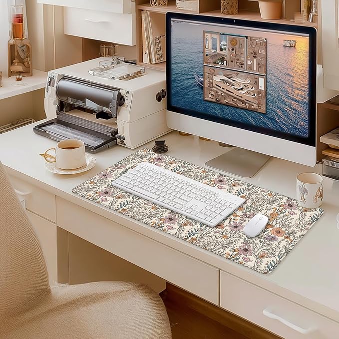 Vintage Rustic Wildflower Floral Large Mouse Pad 31.5x15.7inch, Retro Cottagecore Botanical Flower Large Extended Computer Desk Mat Mousepad for Keyboard and Mouse, Floral Desk Accessories