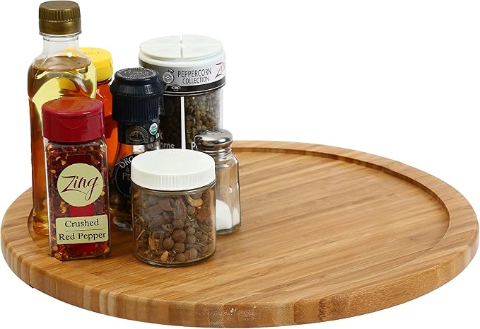 YBM Home Bamboo Wooden Non-Skid Spinner for Kitchen, Pantry, Fridge, Cupboards, or Counter Organizing, Fully Rotating Organizer