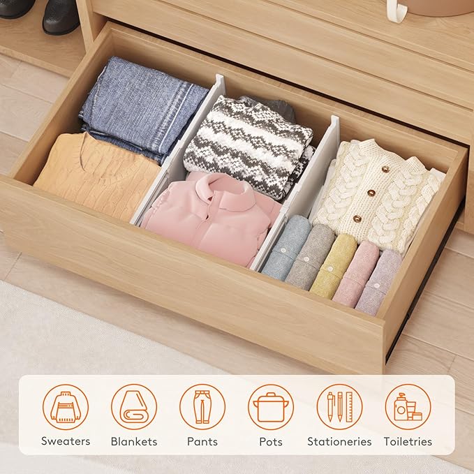 Lifewit 8" High 4 Pack Deep Drawer Dividers, 13.8-22.5" Adjustable Dresser Drawer Divider, White Drawer Organizer for Clothes, Tall Drawers Separators for Dresser, Kitchen, Bedroom, Cabinet, Office