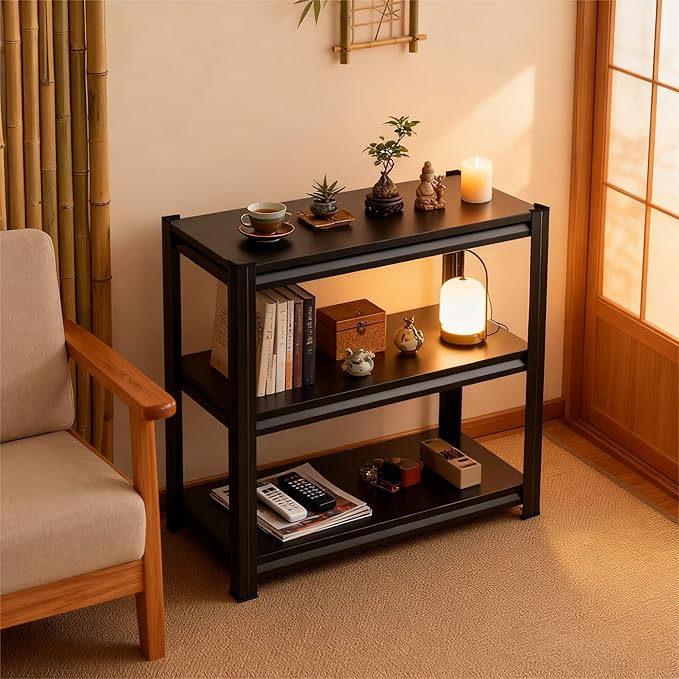 3-Tier End Table, Sofa Side Table for Small Space with Storage Shelf, Couch Table & Nightstand for Living Room, Bedroom, Office,32''H×28''W×12''D