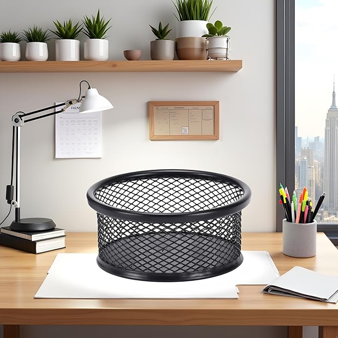 1Pc Black Metal Paper Clip Holder Mesh Paperclip Bowl Binder Clip Dispenser Desk Bobby Pin Container Organizer for Home Office Classroom School Desk Supplies Holders