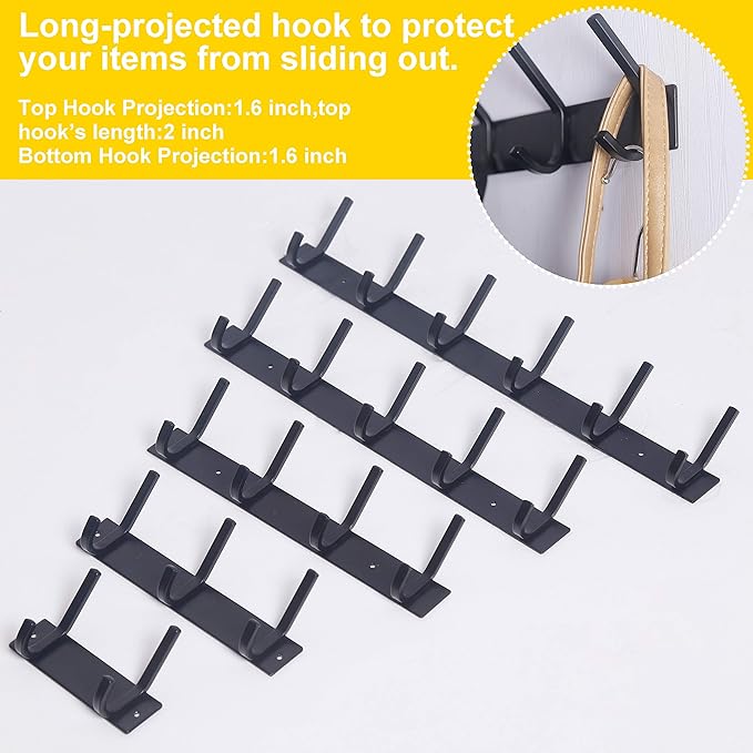 WEBI Coat Rack Wall Mounted,2 Coat Hooks for Hanging Coats,Heavy Duty Metal Hook Rack Hook Rail Coat Hanger Wall Mount for Clothes Entryway Jacket,Black,2 Packs