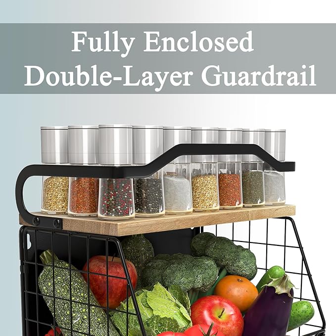 Magnetic Shelf for Fridge with Wood Lid, Fruit Potato and Onion Storage Bins, Magnetic Spice Rack for Refrigerator Large Container Wire Basket for Refrigerator, Kitchen Counter, Cabinet
