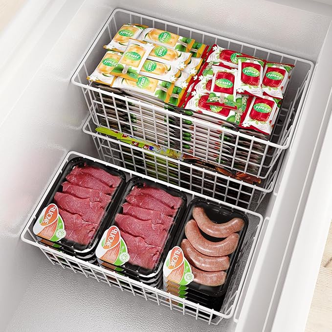 Orgneas Freezer Organizer Bins, Freezer Baskets for Chest Freezer and Upright Freezer Refrigerator Dividers Frozen Meats Storage Containers Organizer for Fruits and Vegetables, 5 Packs