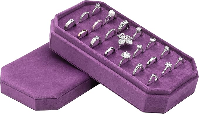 Velvet Ring Organizer Display Tray Jewelry Box Earring Holder Case for Wedding Birthday Christmas Day (Purple)
