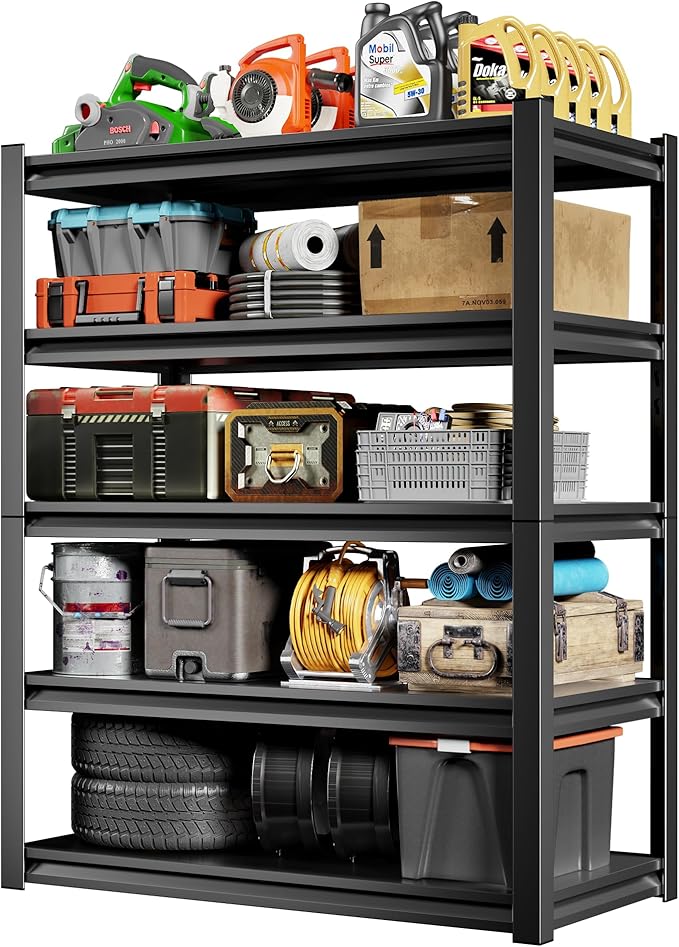48" W Storage Shelves 2500LBS Garage Shelving Heavy Duty 5 Tier Adjustable Shelving Unit Metal Storage Rack for Basement, Pantry, Kitchen, Warehouse 19.7" D x 47.2" W x 72" H