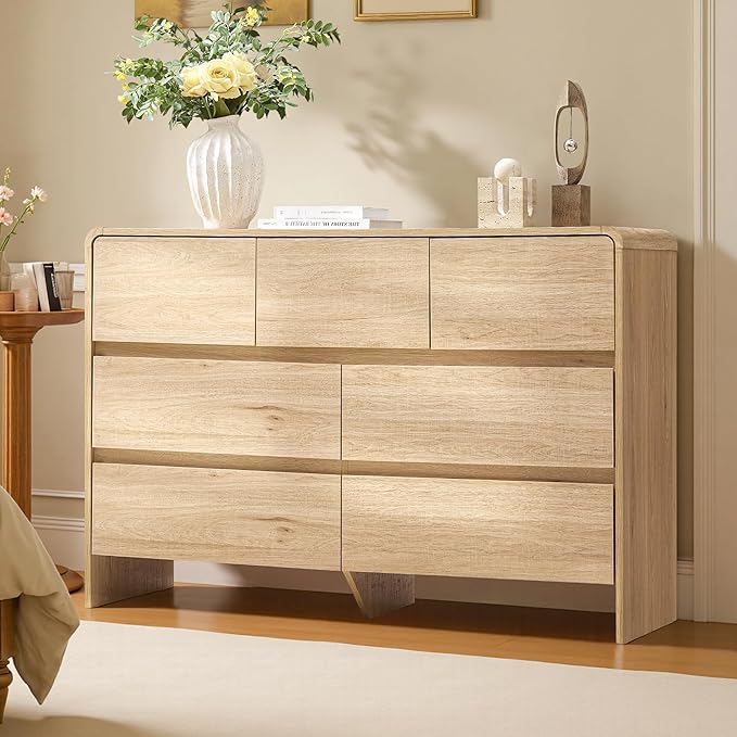 AMERLIFE Drawer Dresser for livingroom, Modern Chest of Storage Drawers with Rounded Corners, Wood Cabinet Organizer for Apartment, Nursery, Easy Assembly, Natural Oak