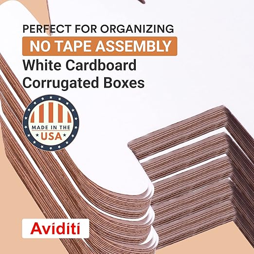 Aviditi Corrugated Cardboard Storage Bins, 6"x 9"x 4 1/2", White, Pack of 25, for Warehouse, Garage and Home Organization
