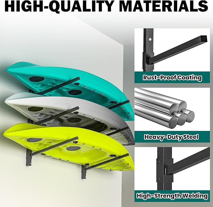 EVERHANGER Wall Mounted Kayak Storage Rack, Adjustable Kayak Holder, Heavy Duty Canoe Rack, Indoor & Outdoor Use