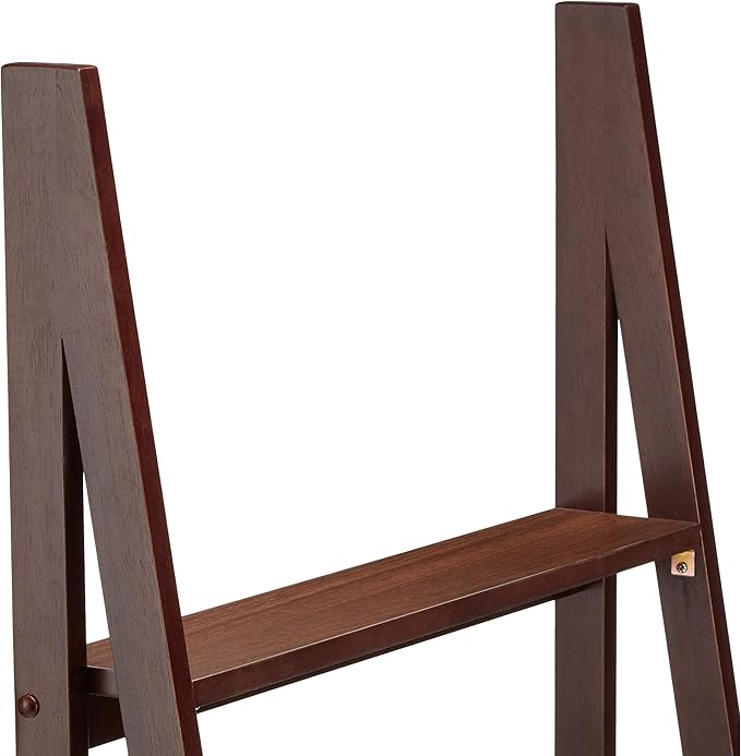 Amazon Basics Ladder Bookshelf Organizer, Solid Rubberwood Frame, Espresso Finish, 5 Shelves, 14" D x 24.8" W x 70.1" H