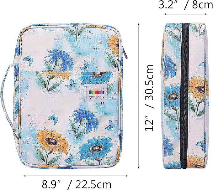 JAKAGO 220 Slots Colored Pencil Case Large Capacity Pen Holder for Artist Painter Zipper Organizer Bag for Marker Highlighter Storage Case for Office Sketch Travel Supplies (Daisy)