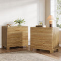 Tribesigns Extra Large Three Drawers Nightstands Set of 2, 31.5" Wooden Rustic Brown Bedside Table with Drawers Storage and Mental Handles for Bedroom, Easy Assembly (2)
