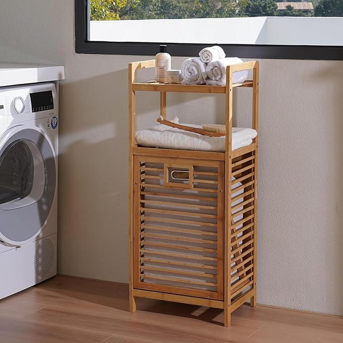 Laundry Hamper with 2-Tier Shelves & Tilt Out Basket, Laundry Baskets Organizer Hampers Bathroom Storage Shelf for Laundry Room, Bathroom, Nursery, Bedroom(2 Tier -Small)