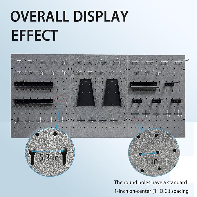 JZD 115 PCS Metal Pegboard Wall Organizer 3 Packs Metal Pegboard Kit 66x24 Inch Pegboard Panels Tool Organizer Kit with Accessories Hooks for Garage, Tool Storage,Craft Room