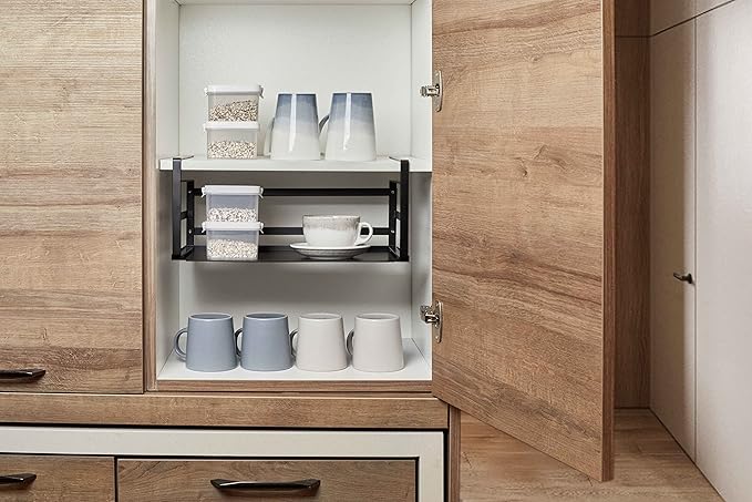 Nxconsu 2Pack Under Shelf Storage Basket Organizer Hanging Holder for Cabinet Pantry Kitchen Cupboard Desk Counter Bookshelf Organization Add-on Space Saver Heavy Duty Slide-in Black Large