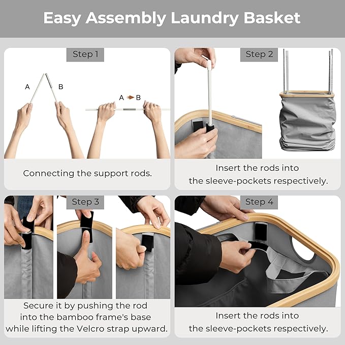 StorageWorks 100L Large Laundry Hamper with Lid, Tall Laundry Basket with Bamboo Handles and Removable Inner Bag, Collapsible Laundry Hamper for Clothing, Towels, Dark Grey, 1-Pack