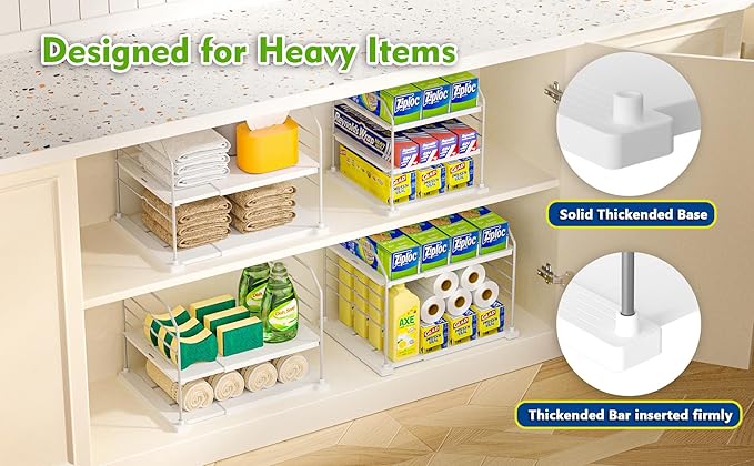 EVERIE Extendable 3-Tier Holder for Heavy Items, Jars, Bottles, Cans, Plastic Bags, Wrap, Foil, Snack and Box for Kitchen,Counter, Cabinets, 11'' to 16.7'' Wide (11“ - 16.7” Wide, Piece, 2)