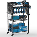 Power Tool Organizer Cart, Rolling Tool Drills Holders Storage Rack on Wheels, 38 inch Black Utility Cart for Garage Workbench, Warehouse, Gift for Husband