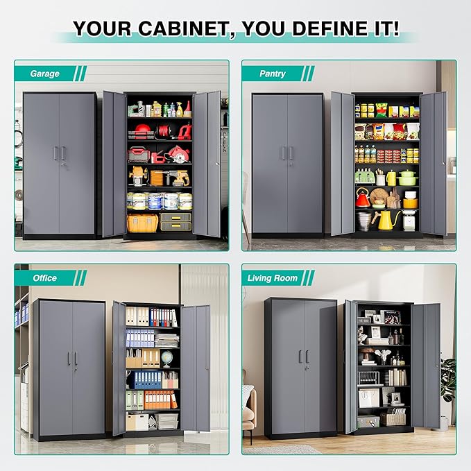SISESOL Wide & Deep Metal Storage Cabinet with 5 Adjustable Shelf,72" Tall Garage Storage Cabinet with Lock,Metal Cabinets with Locking Doors,Lockable Steel Cabinets for Home,Office,Garage Locker