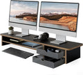 Fenge Monitor Stand, Dual Monitor Riser, 42.5inch Large Desk Computer Monitor Stand Riser with Drawer, 2 Tier Wood & Acrylic Desktop Organizer with Cable Management