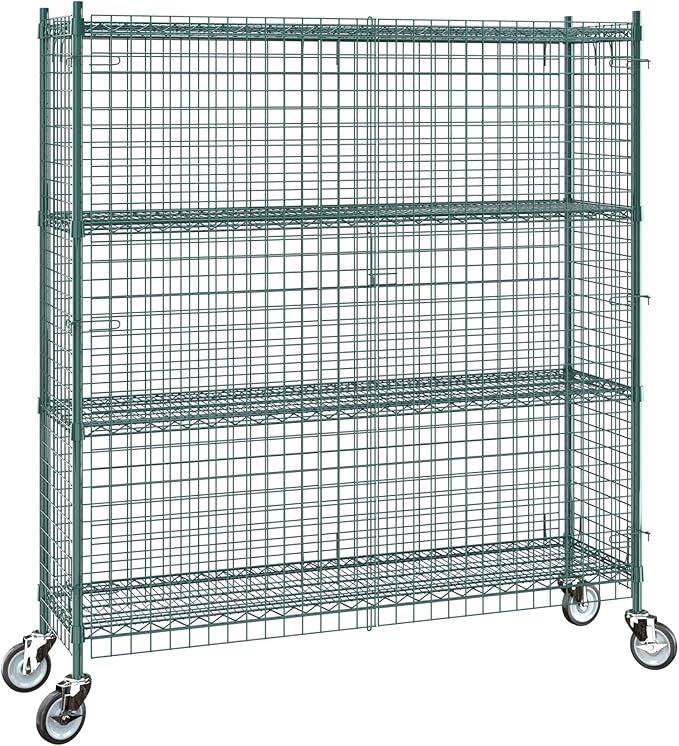 18"x60"x70" Metal Wire Green Security Heavy Duty Commercial NSF Certified Storage Unit | Mobile Wire Security Cage Kit