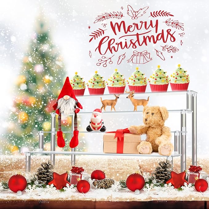 ULENDIS Acrylic Stands for Display, 4 Tier Clear Display Stand Risers Shelf for Cupcakes Perfumes Figurines, Tabletop Cupcake Stand for Decorating & Organizing (16" x 12.4" x 7.7")