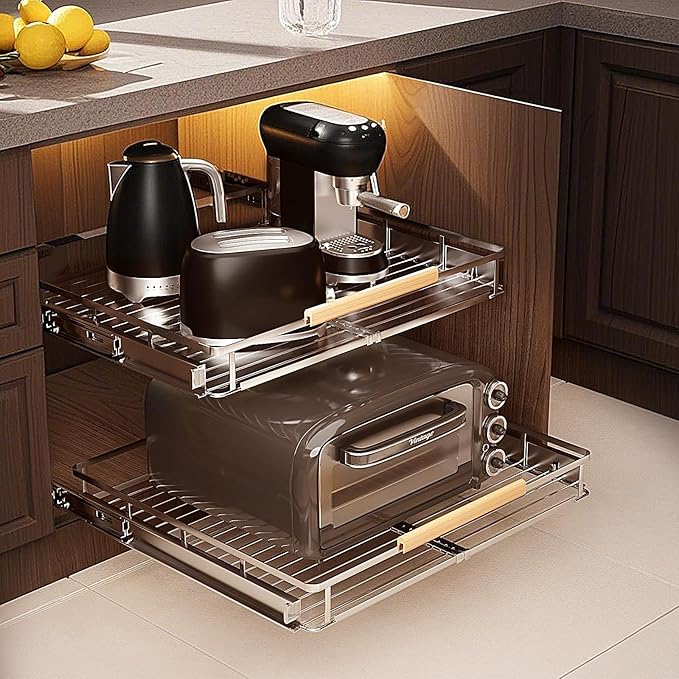 2 Pack Expandable Pull Out Cabinet Organizer，Side Mounting 17.1~28"x22.5"Cabinet Pull Out Shelves, Expandable Slide Out Spice Rack for Kitchen Bathroom Office