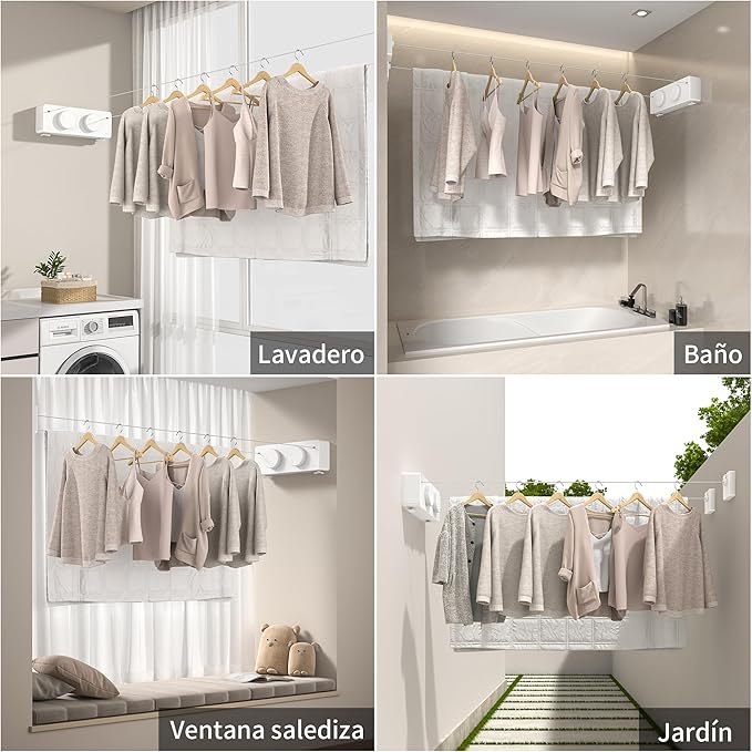 JOOM Retractable Clothesline Indoor Outdoor Clothes Line - Heavy Duty Clothes Drying Laundry Line - Wall Mounted Drying Rack - Air Dry Clothing Lock to Prevent Sagging (Two line,Black)