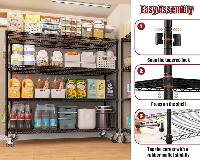 PrimeZone 2 Packs 55.5" W x 24" D x 80" H Heavy Duty Wire Storage Shelves with Wheels, 4 Tier Adjustable NSF Certified Garage Shelving Unit, Rolling Metal Organizer Shelf Rack for Warehouse, Pantry